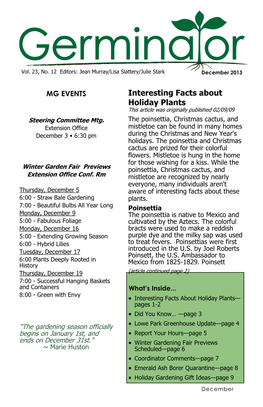 Interesting Facts About Holiday Plants This Article Was Originally Published 02/09/09 Steering Committee Mtg