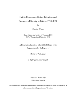 Gothic Economics: Gothic Literature and Commercial Society in Britain, 1750–1850