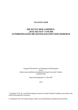 Die Kunst Der Anderen: „Weltkunst“ Und Die Anthropologische Konfiguration Der Moderne