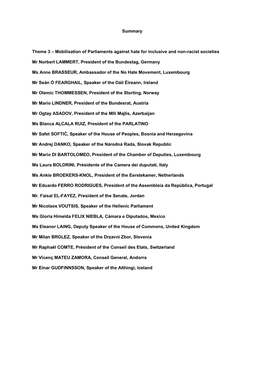 Mobilisation of Parliaments Against Hate for Inclusive and Non-Racist Societies