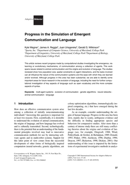 Progress in the Simulation of Emergent Communication and Language