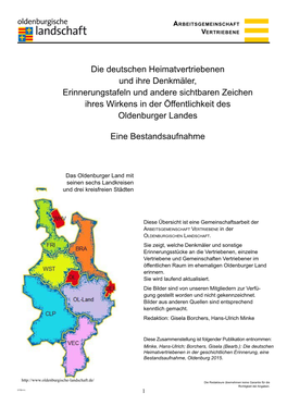 Die Deutschen Heimatvertriebenen Und Ihre Denkmäler, Erinnerungstafeln Und Andere Sichtbaren Zeichen Ihres Wirkens in Der Öffentlichkeit Des Oldenburger Landes