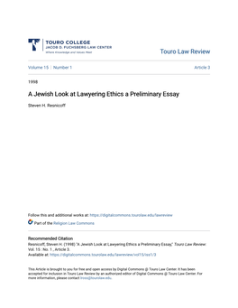 A Jewish Look at Lawyering Ethics a Preliminary Essay