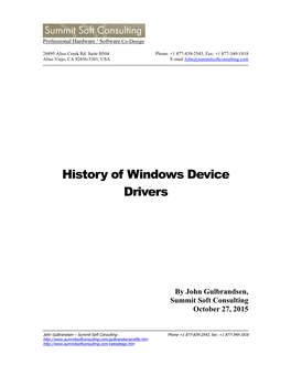 History of Windows Device Drivers