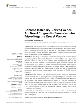 Genome Instability-Derived Genes Are Novel Prognostic Biomarkers for Triple-Negative Breast Cancer