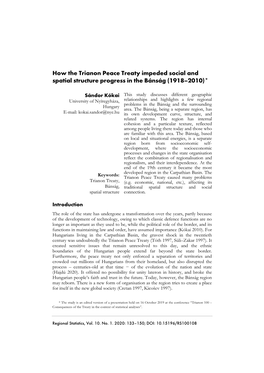 How the Trianon Peace Treaty Impeded Social and Spatial Structure Progress in the Bánság (1918–2010)*1