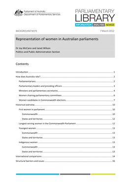 Representation of Women in Australian Parliaments