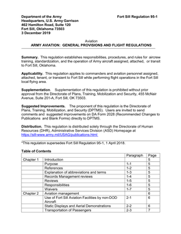 Department of the Army Fort Sill Regulation 95-1 Headquarters, U.S