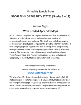 Printable Sample from GEOGRAPHY of the FIFTY STATES (Grades 3 – 12)