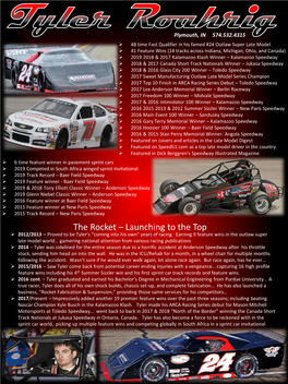 The Rocket – Launching to the Top  2012/2013 – Proved to Be Tyler’S “Coming Into His Own” Years of Racing