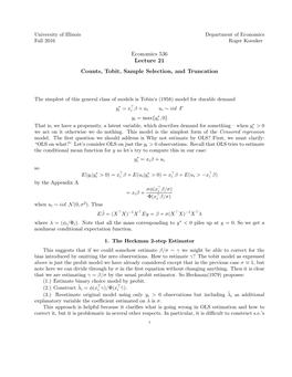 Economics 536 Lecture 21 Counts, Tobit, Sample Selection, and Truncation