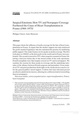 How TV and Newspaper Coverage Furthered the Cause of Heart Transplantation in France (1968–1973)*