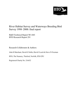 River Habitat Survey and Waterways Breeding Bird Survey 1998–2000: Final Report