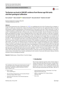 Tyrrhenian Sea Level at 2000 BP: Evidence from Roman Age Fsh Tanks and Their Geological Calibration