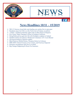 News Headlines 10/11 – 15/2019