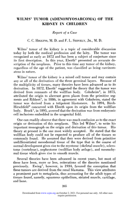 Wilms' Tumor (Adenomyosarcoma) of the Kidney in Children