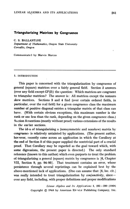 261 Triangularizing Matrices by Congruence This Paper Is