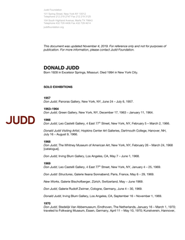 DONALD JUDD Born 1928 in Excelsior Springs, Missouri