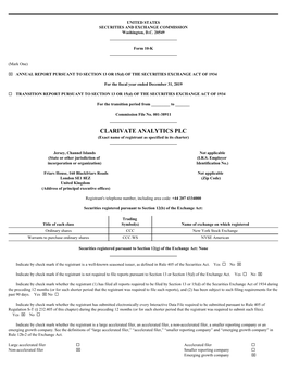 CLARIVATE ANALYTICS PLC (Exact Name of Registrant As Specified in Its Charter)