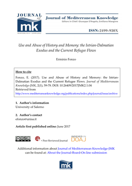 The Istrian-Dalmatian Exodus and the Current Refugee Flows