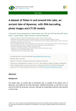 A Dataset of Fishes in and Around Inle Lake, an Ancient Lake of Myanmar, with DNA Barcoding, Photo Images and CT/3D Models