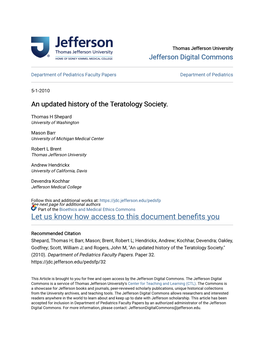 An Updated History of the Teratology Society