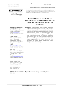 Determining Factors in Becoming a Sustainable Smart City: an Empirical Study in Europe