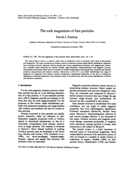 The Rock Magnetism of Fine Particles David J. Dunlop