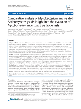 Comparative Analysis of Mycobacterium and Related Actinomycetes Yields Insight Into the Evolution of Mycobacterium Tuberculosis