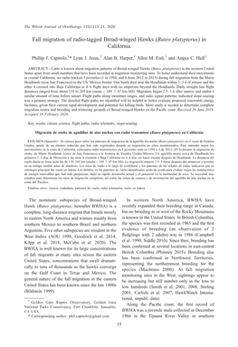 Fall Migration of Radio-Tagged Broad-Winged Hawks (Buteo Platypterus)In California