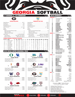 Georgia Softball @Ugasoftball @Ugasoftball GEORGIASOFTBALL 2018 Postseason Guide | #Ittakeswhatittakes