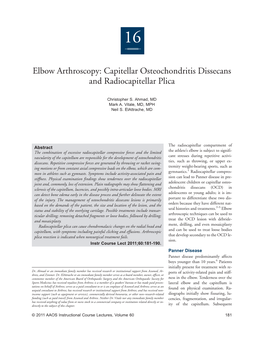 Capitellar Osteochondritis Dissecans and Radiocapitellar Plica