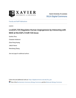 Lncegfl7os Regulates Human Angiogenesis by Interacting with MAX at the EGFL7/Mir-126 Locus