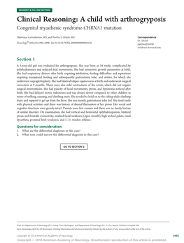 A Child with Arthrogryposis Congenital Myasthenic Syndrome-CHRNA1 Mutation