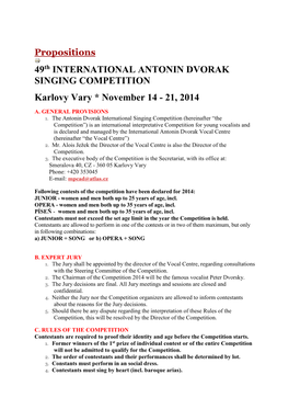 49Th International Antonin Dvorak Singing Competition, Karlovy Vary