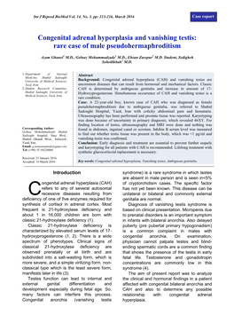 Congenital Adrenal Hyperplasia and Vanishing Testis: Rare Case of Male Pseudohermaphroditism