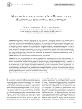 Morfología Floral Y Embriología De Begonia Gracilis (Begoniaceae): Su Relevancia En La Monoecia