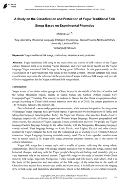 A Study on the Classification and Protection of Yugur Traditional Folk