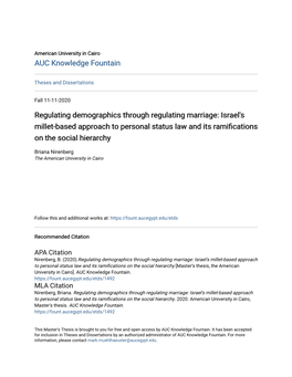 Regulating Demographics Through Regulating Marriage: Israel's Millet-Based Approach to Personal Status Law and Its Ramifications on the Social Hierarchy