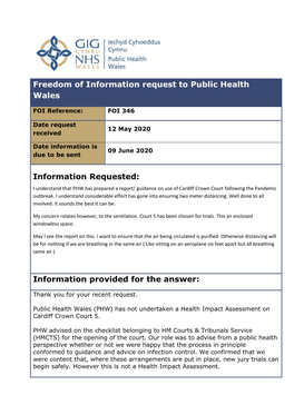 Freedom of Information Request to Public Health Wales Information