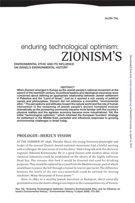 Enduring Technological Optimism: Zionism's Environmental Ethic And
