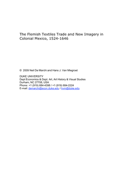 The Flemish Textiles Trade and New Imagery in Colonial Mexico, 1524-1646