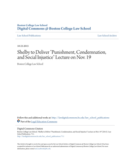 Shelby to Deliver "Punishment, Condemnation, and Social Injustice" Lecture on Nov