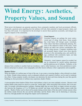 Wind Energy: Aesthetics, Property Values, and Sound