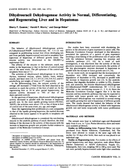 Dihydrouracil Dehydrogenase Activity in Normal, Differentiating, and Regenerating Liver and in Hepatomas