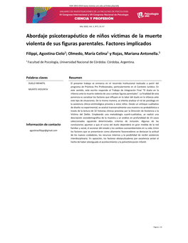 Abordaje Psicoterapéutico De Niños Víctimas De La Muerte Violenta De Sus Figuras Parentales