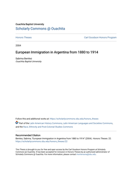 European Immigration in Argentina from 1880 to 1914