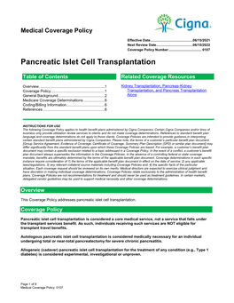 Pancreatic Islet Cell Transplantation