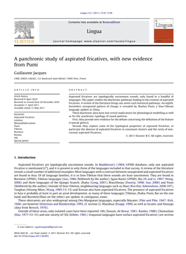 A Panchronic Study of Aspirated Fricatives, with New Evidence from Pumi