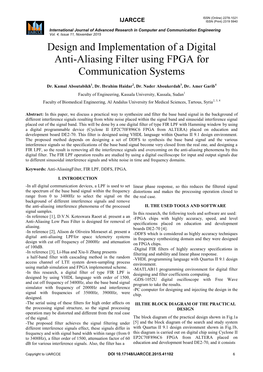 Design and Implementation of a Digital Anti-Aliasing Filter Using FPGA for Communication Systems